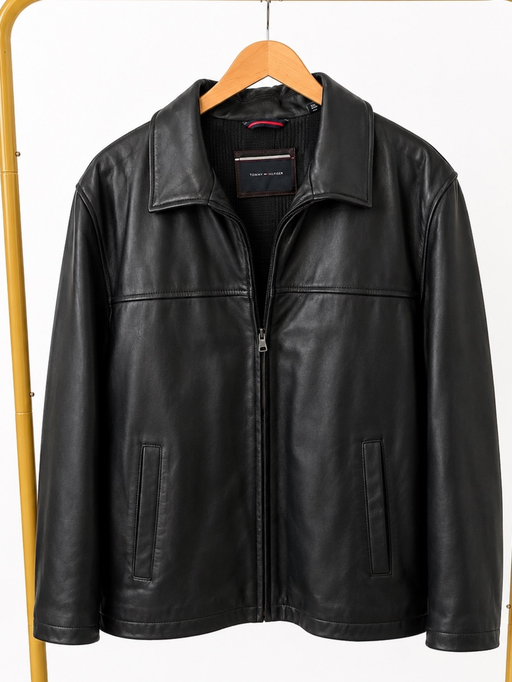 Tommy Hilfiger Black Leather Bomber Jacket - Picture 2 of 6